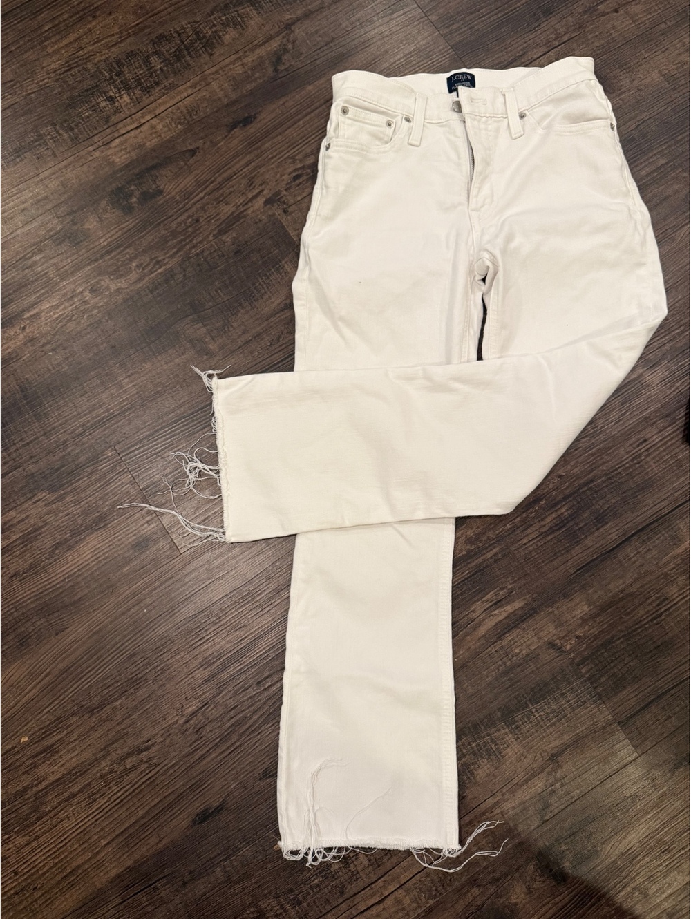 J.Crew women's Mid-Rise Flare Crop jeans in white, size 28